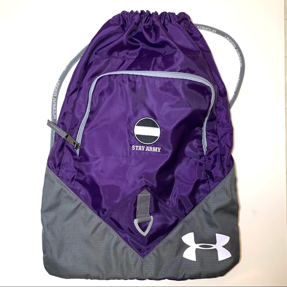 Under Armour Custom Stay Army US Army Unisex Sackpack NWOT Gym Bag Purple Gray